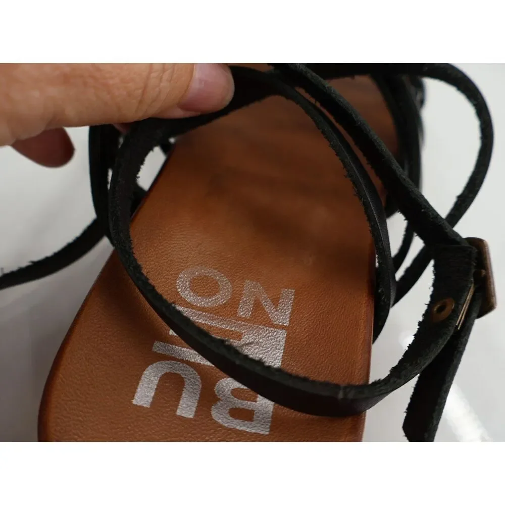 Bueno Parker Gladiator Strappy Flat Sandal Black Leather Size 36 5.5 / 6